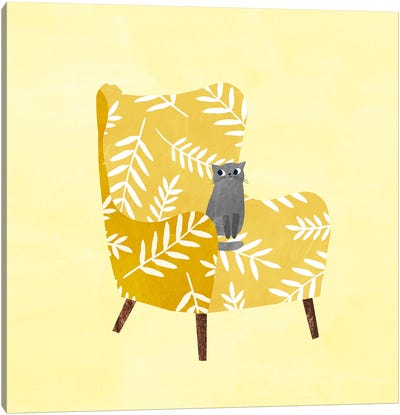 Mustard Chair Canvas Art Print - Cat Art