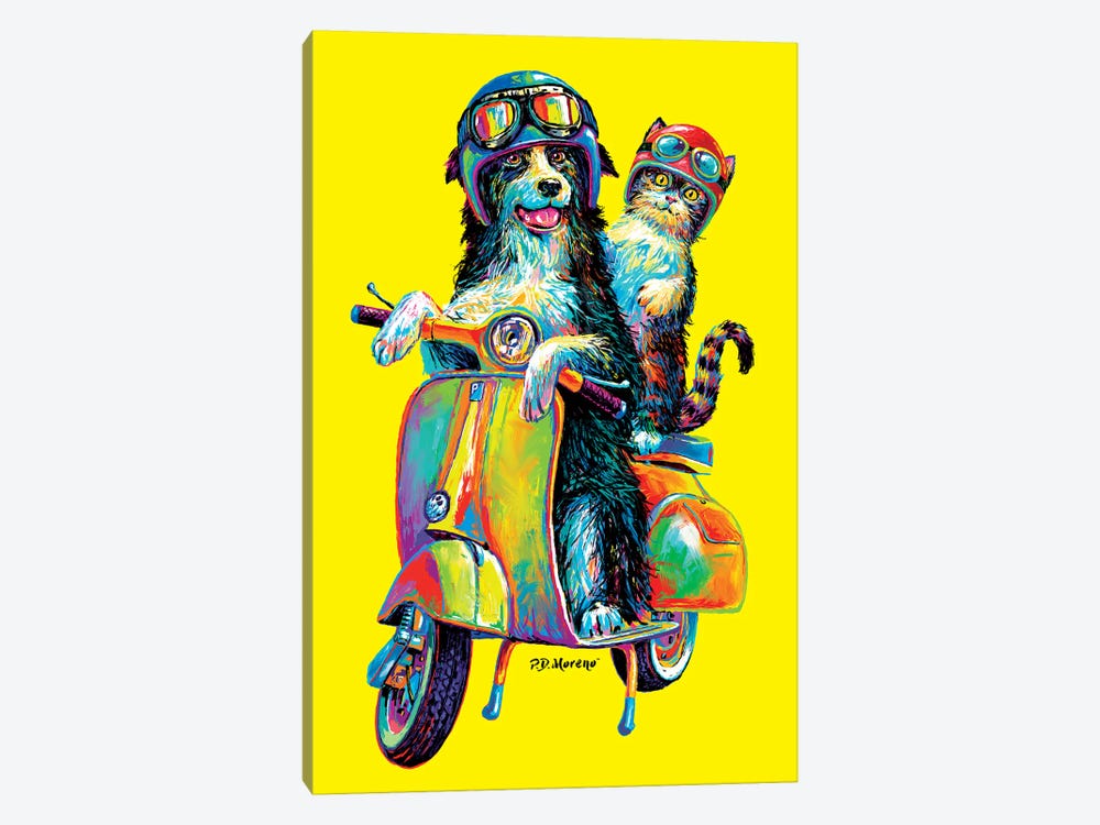 Couple On Scooter In Yellow by P.D. Moreno 1-piece Canvas Art Print
