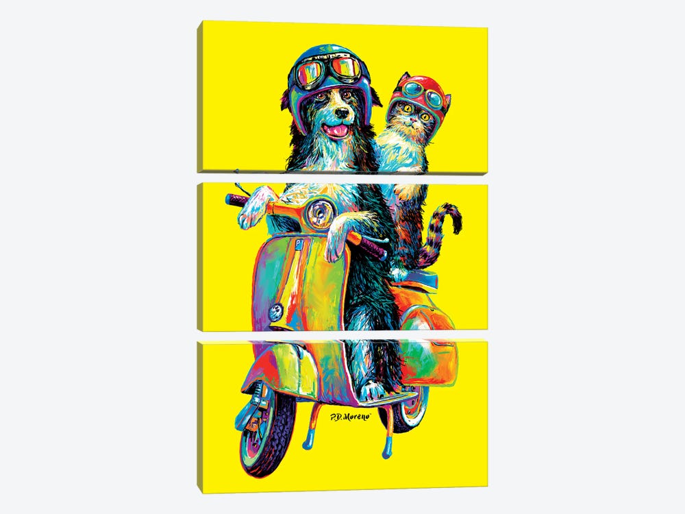 Couple On Scooter In Yellow by P.D. Moreno 3-piece Art Print