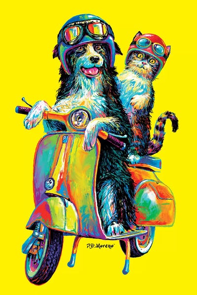 Scooters: Couple On Scooter In Yellow by P.D. Moreno