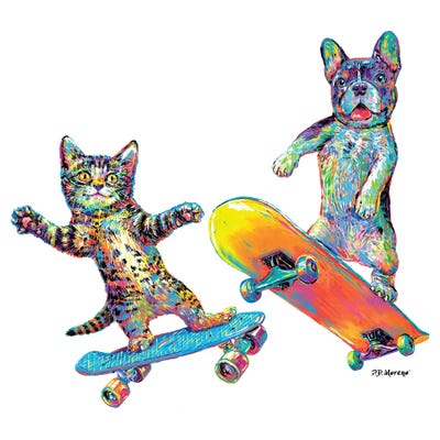 Couple Skateboards by P.D. Moreno framed canvas print