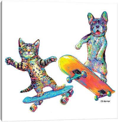 Couple Skateboards Canvas Art Print - P.D. Moreno