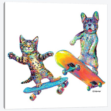 Couple Skateboards Canvas Print #PDM101} by P.D. Moreno Canvas Art