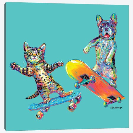 Couple Skateboards In Aqua Canvas Print #PDM102} by P.D. Moreno Canvas Wall Art