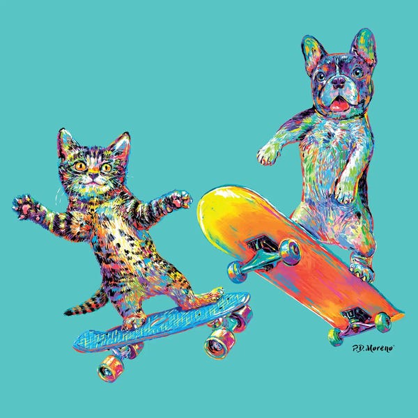 Pet Obsessed: Couple Skateboards In Aqua by P.D. Moreno