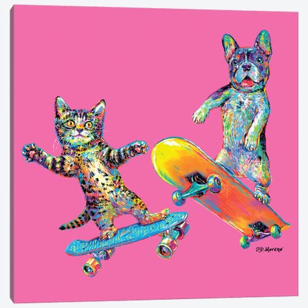 Couple Skateboards In Pink Canvas Print #PDM103} by P.D. Moreno Canvas Artwork