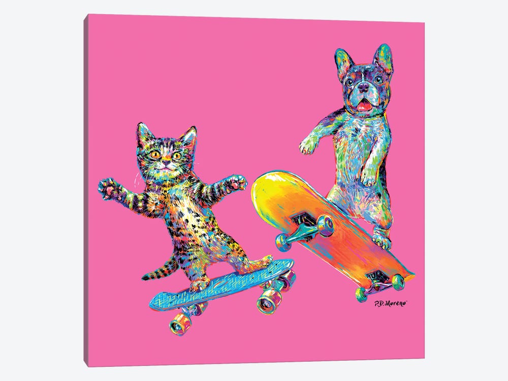 Couple Skateboards In Pink by P.D. Moreno 1-piece Canvas Art