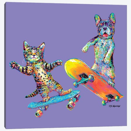 Couple Skateboards In Purple Canvas Print #PDM104} by P.D. Moreno Art Print