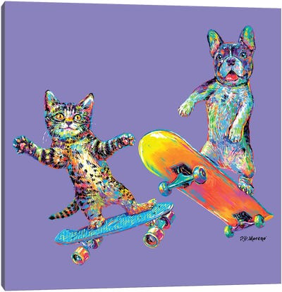 Couple Skateboards In Purple Canvas Art Print - Skateboarding