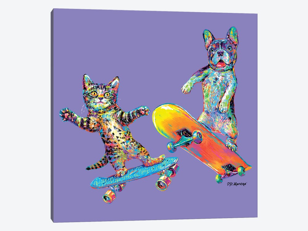 Couple Skateboards In Purple by P.D. Moreno 1-piece Canvas Art Print