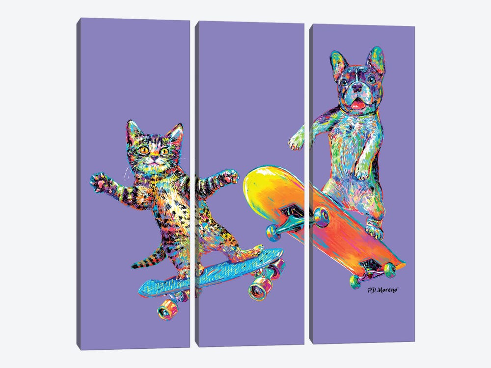 Couple Skateboards In Purple by P.D. Moreno 3-piece Art Print