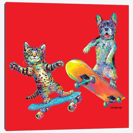 Couple Skateboards In Red Canvas Print #PDM105} by P.D. Moreno Canvas Print