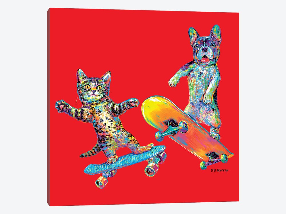 Couple Skateboards In Red by P.D. Moreno 1-piece Canvas Wall Art