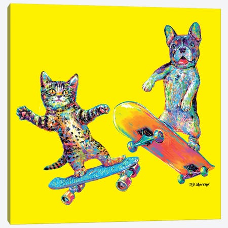 Couple Skateboards In Yellow Canvas Print #PDM106} by P.D. Moreno Canvas Art Print
