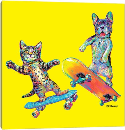 Couple Skateboards In Yellow Canvas Art Print - Skateboarding Art