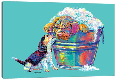 Couple Tub In Aqua Canvas Art Print - P.D. Moreno