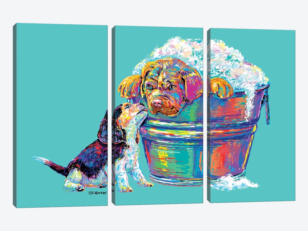 Couple Tub In Aqua by P.D. Moreno 3-piece Canvas Print
