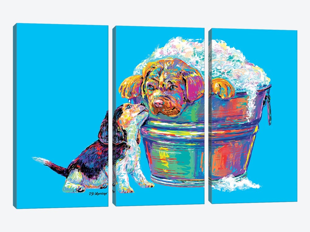 Couple Tub In Blue by P.D. Moreno 3-piece Canvas Art