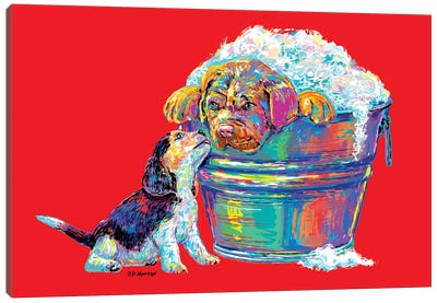 Couple Tub In Red Canvas Art Print - P.D. Moreno