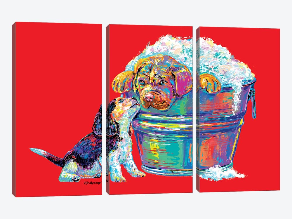Couple Tub In Red by P.D. Moreno 3-piece Canvas Print