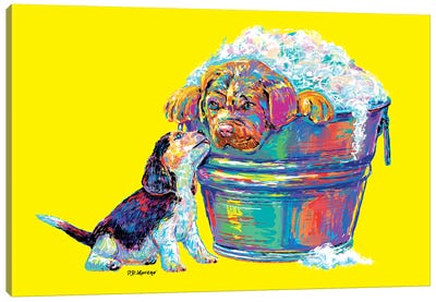Couple Tub In Yellow Canvas Art Print - Friendship Art
