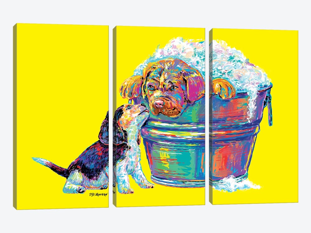 Couple Tub In Yellow by P.D. Moreno 3-piece Canvas Wall Art