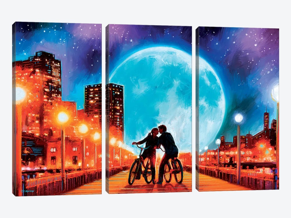 Moon Bycicle by P.D. Moreno 3-piece Canvas Art Print