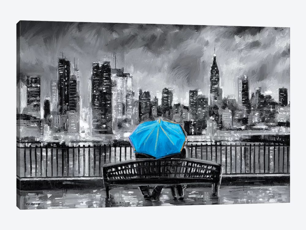 NY In Love In Blue by P.D. Moreno 1-piece Canvas Artwork