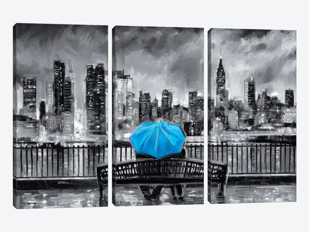 NY In Love In Blue by P.D. Moreno 3-piece Canvas Artwork