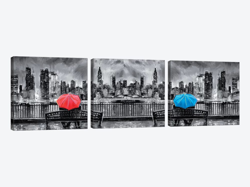 NY In Love In Black & White In Panoramic by P.D. Moreno 3-piece Canvas Print