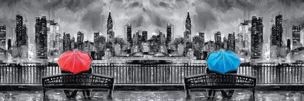 Umbrellas: NY In Love In Black & White In Panoramic by P.D. Moreno