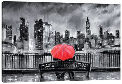 NY In Love In Red Canvas Art Print - Umbrella Art