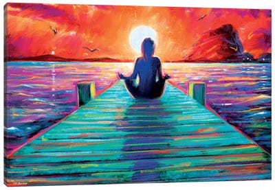 Sea Yoga Canvas Art Print - Large Colorful Accents