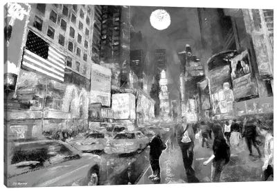 Times Square In Black & White Canvas Art Print - Black & White Cityscapes
