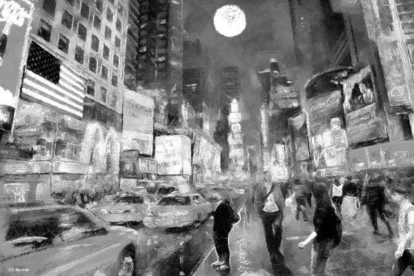 Black & White Cityscapes: Times Square In Black & White by P.D. Moreno