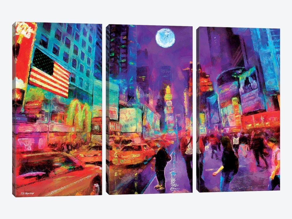 Times Square In Color by P.D. Moreno 3-piece Canvas Art