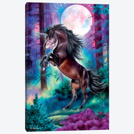 Unicorn With Leather Mane - Champagne Stretched Canvas Wall Art