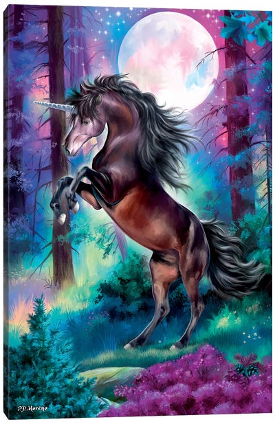 Black Unicorn Canvas Art Print - P.D. Moreno