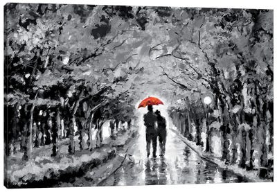 Park In Love Red Umbrella Canvas Art Print - City Park Art