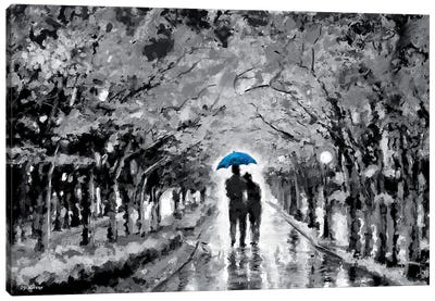 Park In Love Blue Umbrella Canvas Art Print - Illustrations 