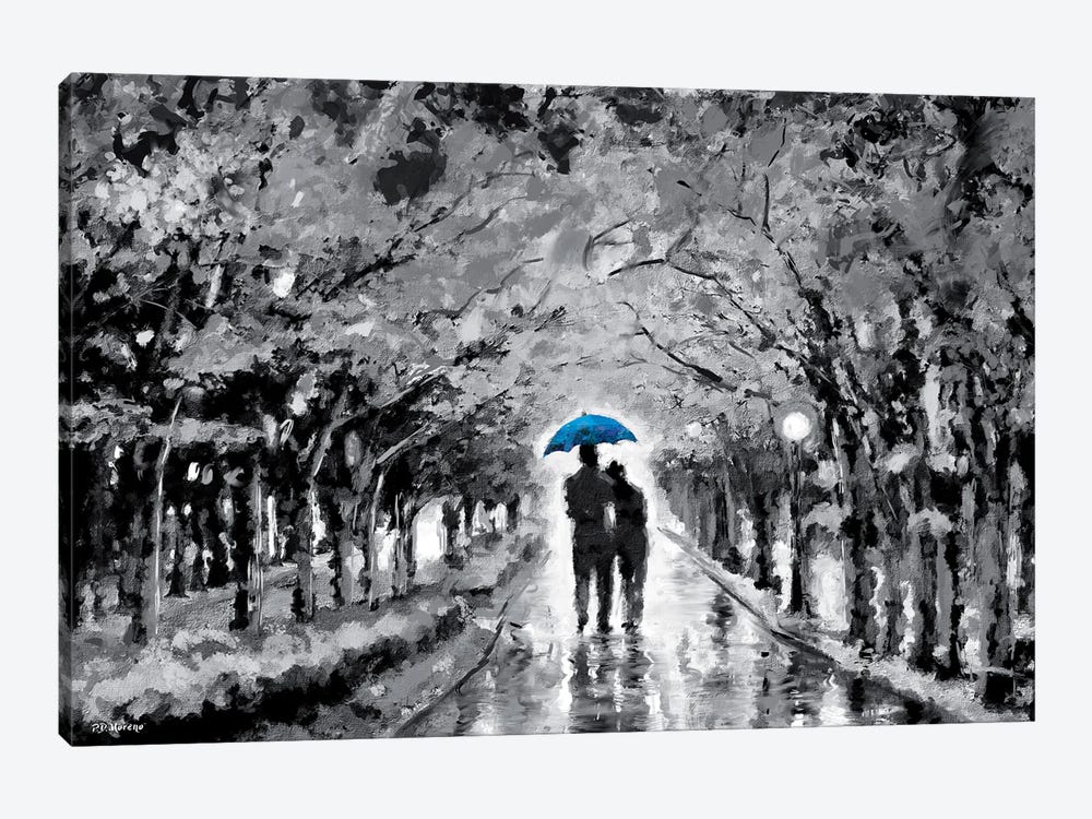 Park In Love Blue Umbrella by P.D. Moreno 1-piece Canvas Wall Art