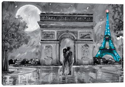 Paris In Love Blue Eiffel Tower Canvas Art Print - Famous Buildings & Towers