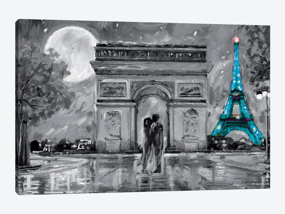 Paris In Love Blue Eiffel Tower by P.D. Moreno 1-piece Canvas Art Print