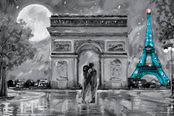 Romantic Bedroom (Love): Paris In Love Blue Eiffel Tower by P.D. Moreno