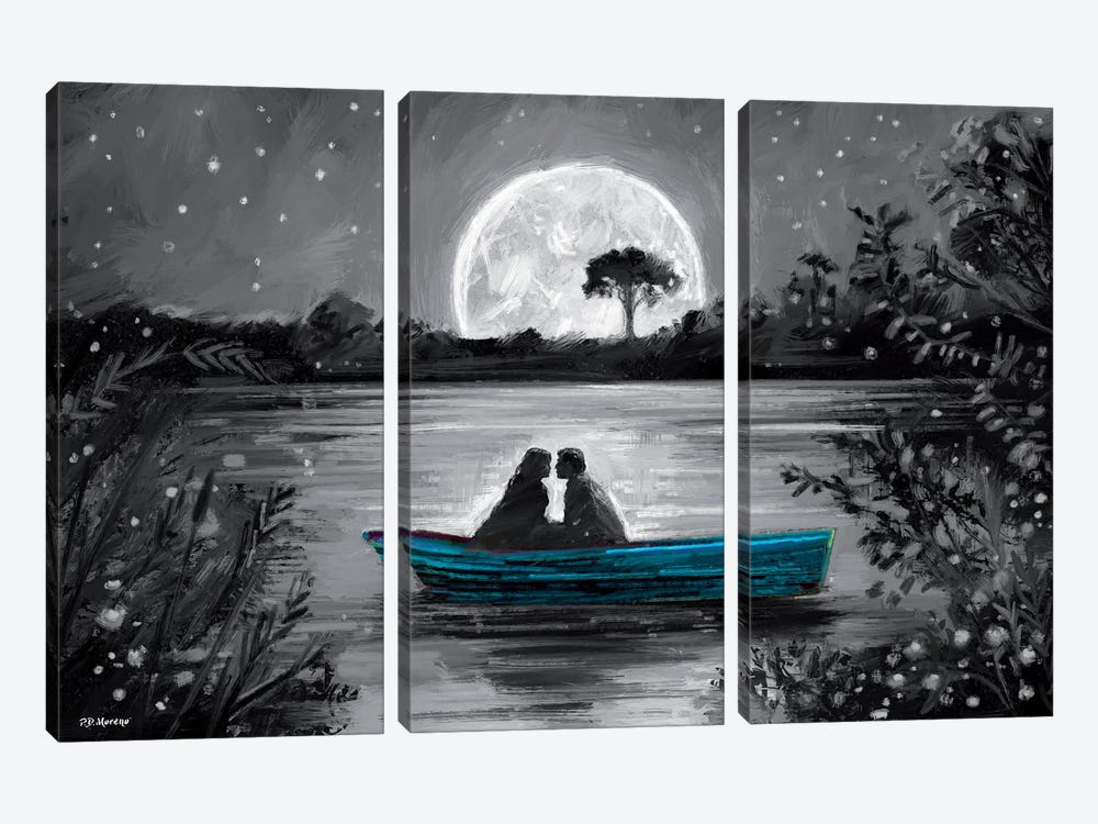 Love In Boat Blue by P.D. Moreno 3-piece Canvas Artwork