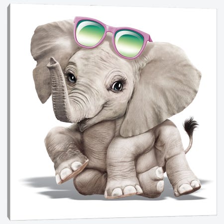 Elephant With Sunglasses Canvas Print #PDM186} by P.D. Moreno Canvas Art Print