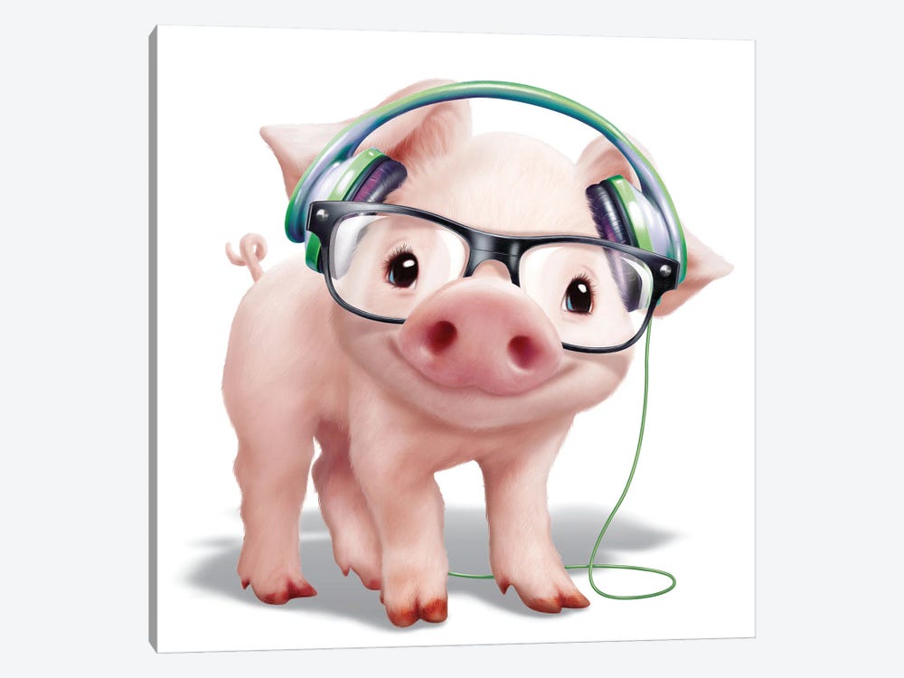 Pig With Headphones by P.D. Moreno 1-piece Canvas Artwork
