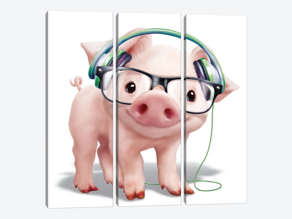 Pig With Headphones by P.D. Moreno 3-piece Canvas Art