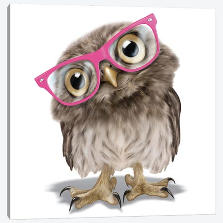 Owl With Glasses Canvas Print #PDM190} by P.D. Moreno Canvas Print