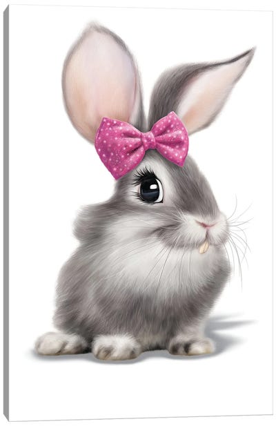 Bunny With Bow Canvas Art Print - Easter Art